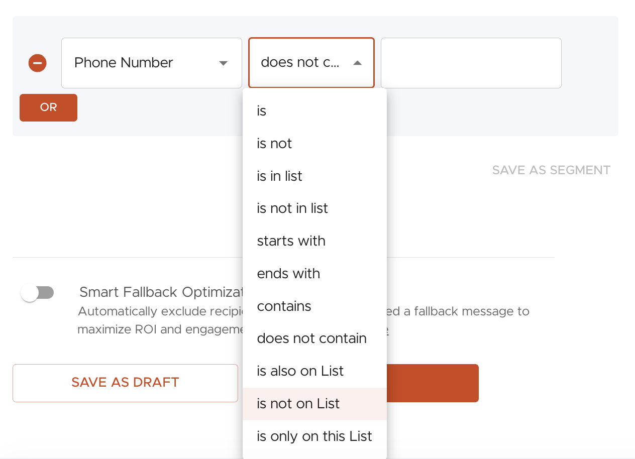 Advanced list filtering for segments