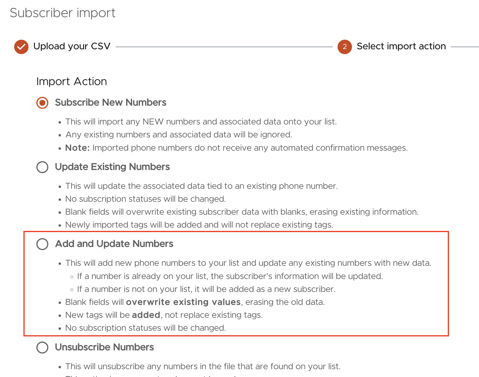 Add and update subscribers in one import