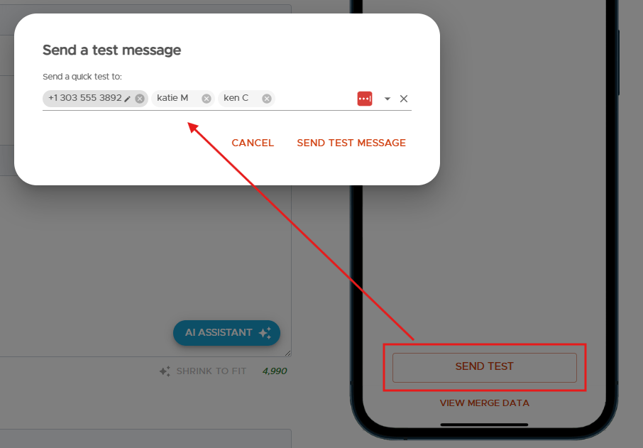 Saved staff contacts for test messages